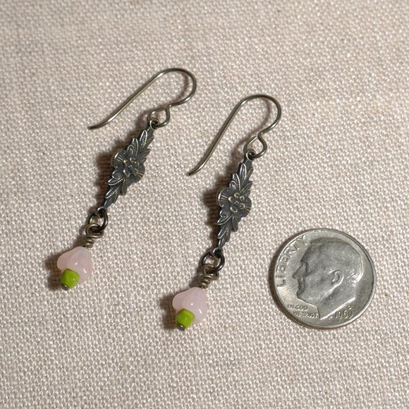 Hand Crafted Handmade Earrings Pink Bell Flower Victorian Style Earrings - Picture 3 of 4